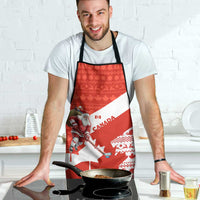 Canada Christmas Apron with Santa Playing Hockey Maple Leaf Flag and Red White Knit Pattern Design - Wonder Print Shop