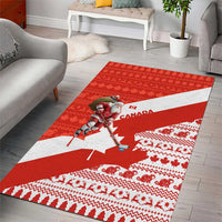 Canada Christmas Area Rug with Santa Playing Hockey Maple Leaf Flag and Red White Knit Pattern Design - Wonder Print Shop