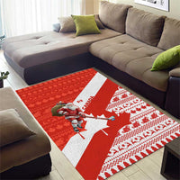Canada Christmas Area Rug with Santa Playing Hockey Maple Leaf Flag and Red White Knit Pattern Design - Wonder Print Shop