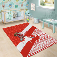 Canada Christmas Area Rug with Santa Playing Hockey Maple Leaf Flag and Red White Knit Pattern Design - Wonder Print Shop