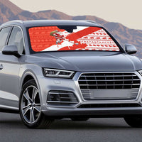 Canada Christmas Auto Sun Shade with Santa Playing Hockey Maple Leaf Flag and Red White Knit Pattern Design - Wonder Print Shop