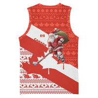 Canada Christmas Basketball Jersey with Santa Playing Hockey Maple Leaf Flag and Red White Knit Pattern Design - Wonder Print Shop