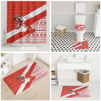 Canada Christmas Bathroom Set with Santa Playing Hockey Maple Leaf Flag and Red White Knit Pattern Design - Wonder Print Shop