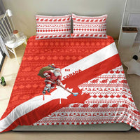Canada Christmas Bedding Set with Santa Playing Hockey Maple Leaf Flag and Red White Knit Pattern Design - Wonder Print Shop