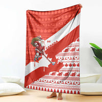 Canada Christmas Blanket with Santa Playing Hockey Maple Leaf Flag and Red White Knit Pattern Design - Wonder Print Shop