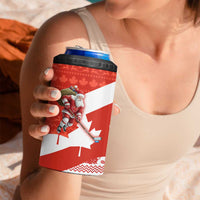 Canada Christmas 4 in 1 Can Cooler Tumbler with Santa Playing Hockey Maple Leaf Flag and Red White Knit Pattern Design - Wonder Print Shop