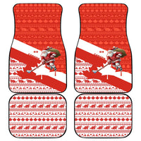 Canada Christmas Car Mats with Santa Playing Hockey Maple Leaf Flag and Red White Knit Pattern Design - Wonder Print Shop