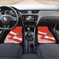 Canada Christmas Car Mats with Santa Playing Hockey Maple Leaf Flag and Red White Knit Pattern Design - Wonder Print Shop