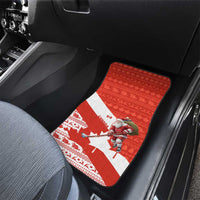 Canada Christmas Car Mats with Santa Playing Hockey Maple Leaf Flag and Red White Knit Pattern Design - Wonder Print Shop