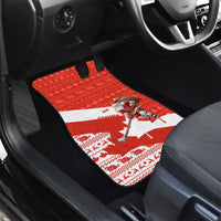 Canada Christmas Car Mats with Santa Playing Hockey Maple Leaf Flag and Red White Knit Pattern Design - Wonder Print Shop