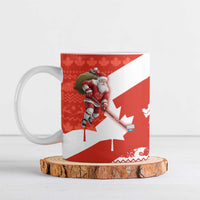 Canada Christmas Ceramic Mug with Santa Playing Hockey Maple Leaf Flag and Red White Knit Pattern Design - Wonder Print Shop