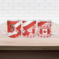 Canada Christmas Ceramic Mug with Santa Playing Hockey Maple Leaf Flag and Red White Knit Pattern Design - Wonder Print Shop