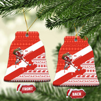 Canada Christmas Ceramic Ornament with Santa Playing Hockey Maple Leaf Flag and Red White Knit Pattern Design - Wonder Print Shop