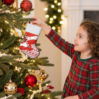 Canada Christmas Stocking with Santa Playing Hockey Maple Leaf Flag and Red White Knit Pattern Design - Wonder Print Shop