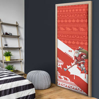 Canada Christmas Door Cover with Santa Playing Hockey Maple Leaf Flag and Red White Knit Pattern Design - Wonder Print Shop