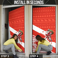 Canada Christmas Door Cover with Santa Playing Hockey Maple Leaf Flag and Red White Knit Pattern Design - Wonder Print Shop