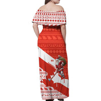 Canada Christmas Family Matching Off Shoulder Maxi Dress and Hawaiian Shirt with Santa Playing Hockey Maple Leaf Flag and Red White Knit Pattern Design - Wonder Print Shop