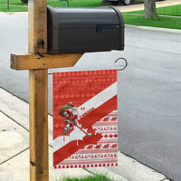 Canada Christmas Garden Flag with Santa Playing Hockey Maple Leaf Flag and Red White Knit Pattern Design - Wonder Print Shop