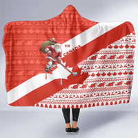 Canada Christmas Hooded Blanket with Santa Playing Hockey Maple Leaf Flag and Red White Knit Pattern Design - Wonder Print Shop