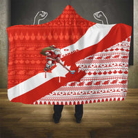 Canada Christmas Hooded Blanket with Santa Playing Hockey Maple Leaf Flag and Red White Knit Pattern Design - Wonder Print Shop