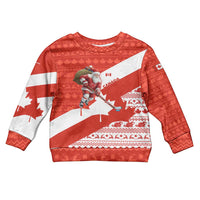 Canada Christmas Kid Ugly Christmas Sweater with Santa Playing Hockey Maple Leaf Flag and Red White Knit Pattern Design - Wonder Print Shop