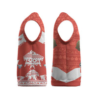 Canada Christmas Knitted V-Neck Vest with Santa Playing Hockey Maple Leaf Flag and Red White Knit Pattern Design - Wonder Print Shop