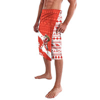 Canada Christmas Lavalava with Santa Playing Hockey Maple Leaf Flag and Red White Knit Pattern Design - Wonder Print Shop