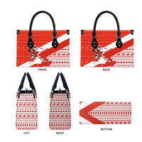 Canada Christmas Leather Bag with Santa Playing Hockey Maple Leaf Flag and Red White Knit Pattern Design - Wonder Print Shop