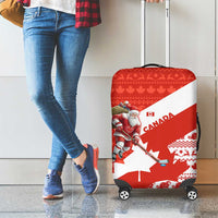 Canada Christmas Luggage Cover with Santa Playing Hockey Maple Leaf Flag and Red White Knit Pattern Design - Wonder Print Shop