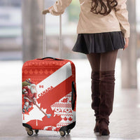 Canada Christmas Luggage Cover with Santa Playing Hockey Maple Leaf Flag and Red White Knit Pattern Design - Wonder Print Shop