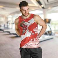 Canada Christmas Men Tank Top with Santa Playing Hockey Maple Leaf Flag and Red White Knit Pattern Design - Wonder Print Shop