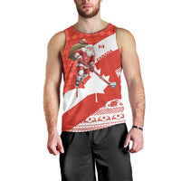 Canada Christmas Men Tank Top with Santa Playing Hockey Maple Leaf Flag and Red White Knit Pattern Design - Wonder Print Shop
