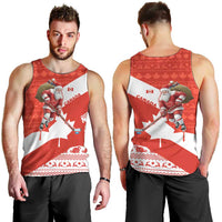 Canada Christmas Men Tank Top with Santa Playing Hockey Maple Leaf Flag and Red White Knit Pattern Design - Wonder Print Shop