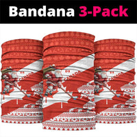 Canada Christmas Neck Gaiter with Santa Playing Hockey Maple Leaf Flag and Red White Knit Pattern Design - Wonder Print Shop