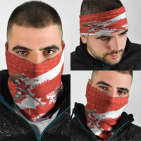 Canada Christmas Neck Gaiter with Santa Playing Hockey Maple Leaf Flag and Red White Knit Pattern Design - Wonder Print Shop