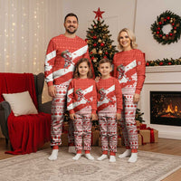 Canada Christmas Pajama Set with Santa Playing Hockey Maple Leaf Flag and Red White Knit Pattern Design - Wonder Print Shop