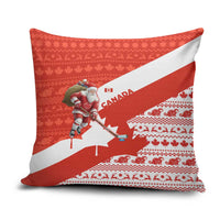 Canada Christmas Pillow Cover with Santa Playing Hockey Maple Leaf Flag and Red White Knit Pattern Design - Wonder Print Shop
