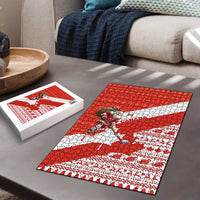 Canada Christmas Puzzle with Santa Playing Hockey Maple Leaf Flag and Red White Knit Pattern Design - Wonder Print Shop