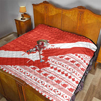 Canada Christmas Quilt with Santa Playing Hockey Maple Leaf Flag and Red White Knit Pattern Design - Wonder Print Shop