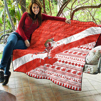 Canada Christmas Quilt with Santa Playing Hockey Maple Leaf Flag and Red White Knit Pattern Design - Wonder Print Shop