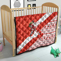 Canada Christmas Quilt with Santa Playing Hockey Maple Leaf Flag and Red White Knit Pattern Design - Wonder Print Shop