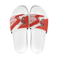 Canada Christmas Slide Sandals with Santa Playing Hockey Maple Leaf Flag and Red White Knit Pattern Design - Wonder Print Shop