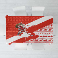 Canada Christmas Tablecloth with Santa Playing Hockey Maple Leaf Flag and Red White Knit Pattern Design - Wonder Print Shop