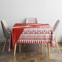 Canada Christmas Tablecloth with Santa Playing Hockey Maple Leaf Flag and Red White Knit Pattern Design - Wonder Print Shop