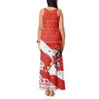 Canada Christmas Tank Maxi Dress with Santa Playing Hockey Maple Leaf Flag and Red White Knit Pattern Design - Wonder Print Shop