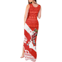 Canada Christmas Tank Maxi Dress with Santa Playing Hockey Maple Leaf Flag and Red White Knit Pattern Design - Wonder Print Shop