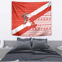 Canada Christmas Tapestry with Santa Playing Hockey Maple Leaf Flag and Red White Knit Pattern Design - Wonder Print Shop