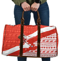 Canada Christmas Travel Bag with Santa Playing Hockey Maple Leaf Flag and Red White Knit Pattern Design - Wonder Print Shop