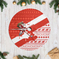Canada Christmas Tree Skirt with Santa Playing Hockey Maple Leaf Flag and Red White Knit Pattern Design - Wonder Print Shop