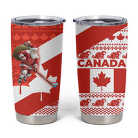 Canada Christmas Tumbler Cup with Santa Playing Hockey Maple Leaf Flag and Red White Knit Pattern Design - Wonder Print Shop